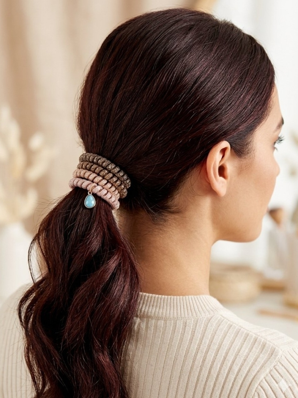 Bijoux Metallic Neutral Elastic Hair Tie Set in Gold, Tan, Beige